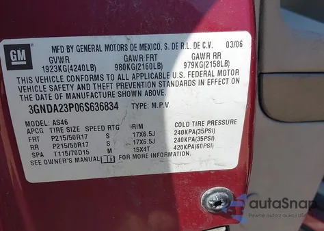 2006 Chevrolet Hhr Lt из США, поврежденный, VIN 3GNDA23P06S636834